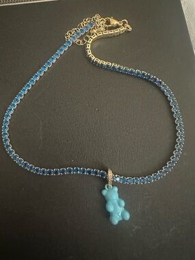Blue Crystal  Necklace with Aqua Bear Pendant - Women Jewelry